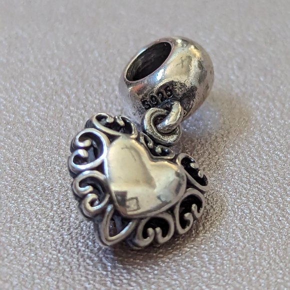 Pandora Filled With Love Heart Sterling Silver & 14K Gold Dangle Bead - Picture 7 of 13